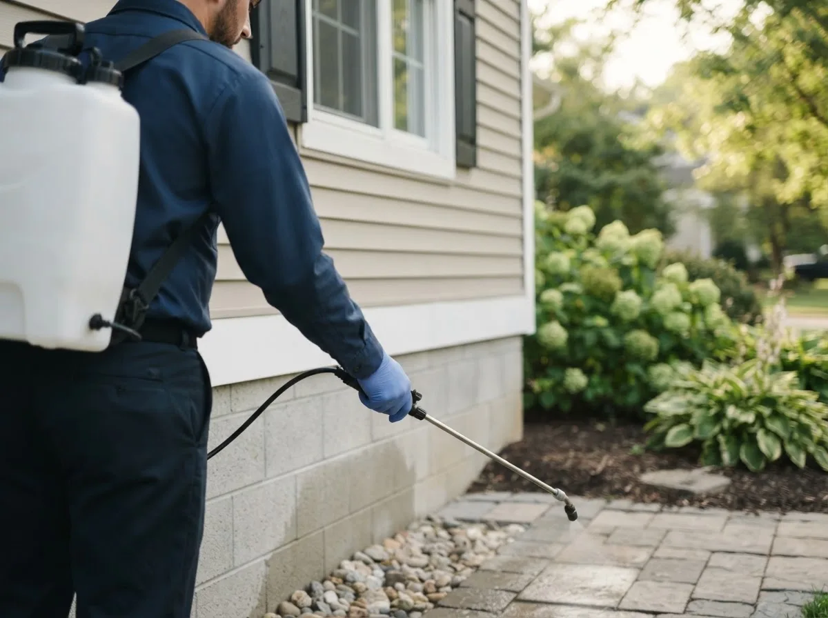 Pest control technician inspecting a home in Adamant, VT